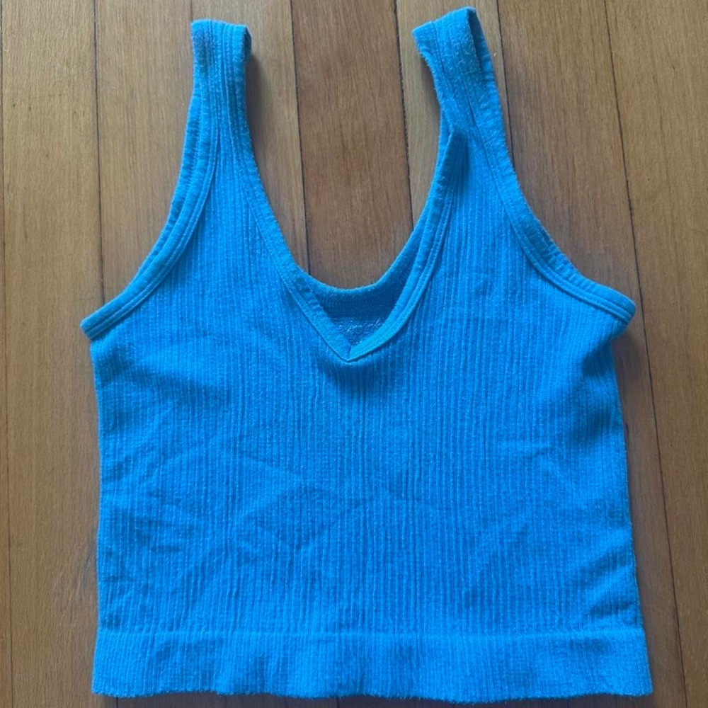 Urban Outfitters Out From Under Blue Ribbed Tank Top Cropped Minimalist Seamless